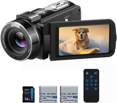 ORDRO Videocámara, cámara de videoblogs Full HD 1080p de 30FPS con visión nocturna IR para principiantes, pantalla IPS de 3.0 pulgadas, zoom digital
