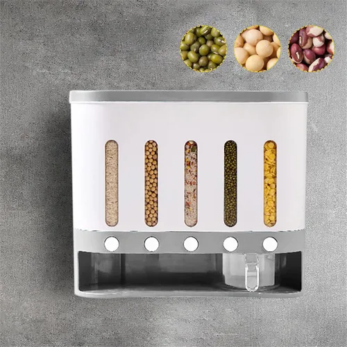 Miniatura 2 de DYRABREST Caja montada en la pared del dispensador del lavadero de los granos del arroz del cereal, contenedor separado del dispensador del cereal