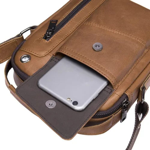 Miniatura 5 de Hebetag Bolso bandolera de cuero pequeño para hombre, para viajes al aire libre, negocios
