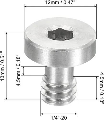 Miniatura 2 de PATIKIL Tornillo trípode de liberación rápida de 1/4"-20 roscas de 0.512 in de longitud, paquete de 3 tornillos de ranura hexagonal de acero