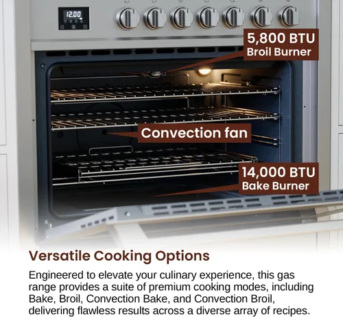 Miniatura 7 de Rangaire RRG241TS Cocina de Gas de 24" con Temporizador - Acero Inoxidable, Quemadores Sellados, Ventilador de Convección, Estantes de Fácil Alcance