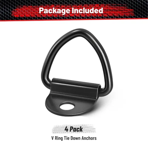 Miniatura 3 de RED WOLF Paquete de 4 anclajes de anillo en V para carga, en acero negro con revestimiento en polvo negro, con capacidad de 454 kg, para montaje