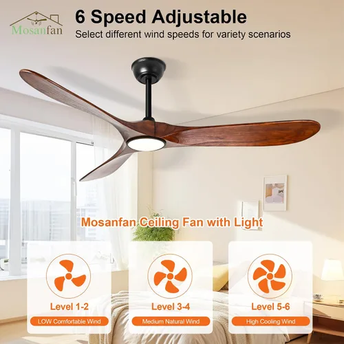 Miniatura 4 de Ventiladores de techo de 52 pulgadas con luces y control remoto, ventilador de techo de madera para exteriores con motor de CC silencioso de 6 Negro