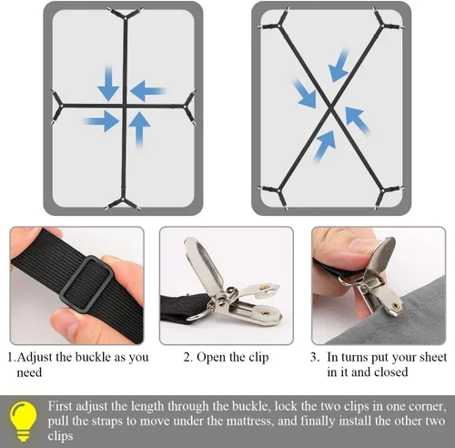 Miniatura 3 de ZHOUBIN Clips de tirantes para sábanas, correas de cama para cama individual, matrimonial, Queen, King – Mantiene las sábanas en su lugar