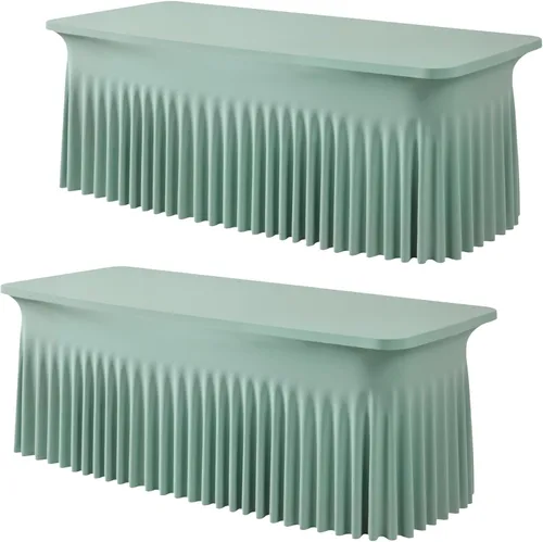 Miniatura 88 de Paquete de 2 manteles de spandex para mesas rectangulares de 8 pies, mantel elástico rosa de 8 pies, manteles ajustados, falda de mesa para fiestas