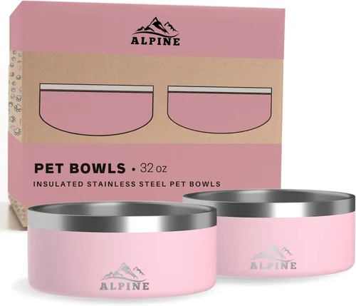 Miniatura 16 de Alpine Juego de 2 cuencos de acero inoxidable para perros, antideslizantes, cuenco de metal para mascotas para alimentos y agua, aislamiento de Azul