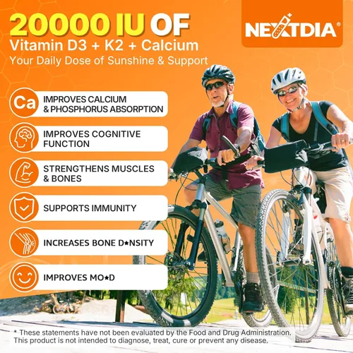Miniatura 4 de Vitamina D3 20,000 UI + Vitamina K2 (MK4 y MK7) 200 mcg + citrato de calcio, vitamina D3 K2 Softgel óptimo - Hueso y músculo fuertes, absorción