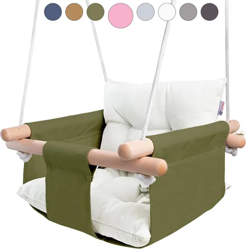 Miniatura 9 de CaTeam - Columpio de lona para bebé, silla colgante de madera con cinturón de seguridad, silla de columpio para bebé duradera, columpio
