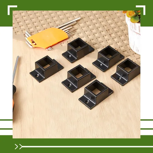 Miniatura 6 de Zonon 6 piezas de 1" x 1" soportes de valla de aluminio negro estándar de montaje en pared para raíles de doble brida de metal cuadrado