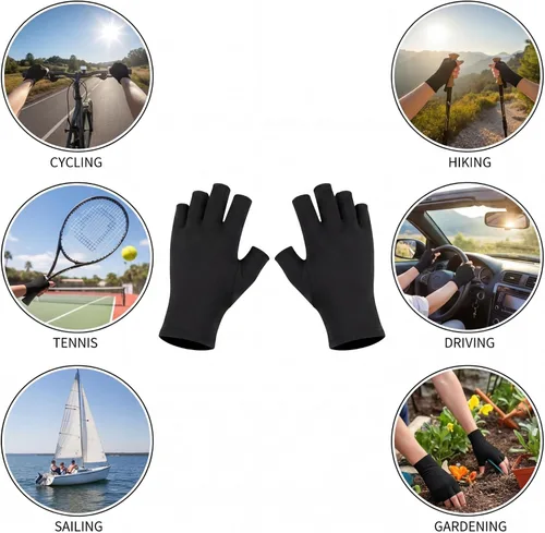 Miniatura 3 de Syhood 3 pares de guantes de luz UV para lámpara de uñas de gel, guantes de manicura, guantes anti UV sin dedos, protegen las manos de la lámpara