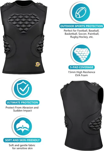 Miniatura 8 de Camiseta acolchada de fútbol juvenil para niños, protector de costillas en el pecho, protección del esternón, camiseta interior de rugby para niños