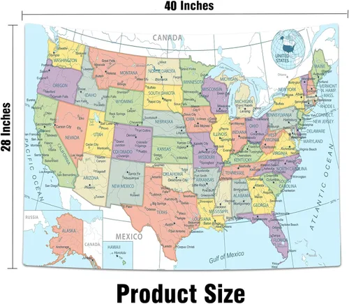 Miniatura 3 de TOMOZ Tapiz de mapa de Estados Unidos, tapices de mapas de Estados Unidos para niños y estudiantes, tapiz educativo para colgar en la pared