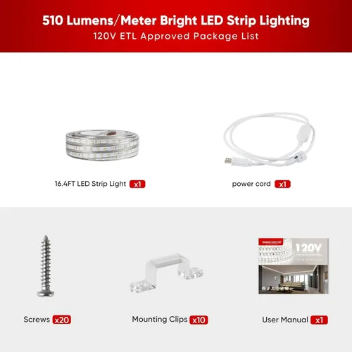 Miniatura 8 de Shine Decor Tira de luces LED Plus CA 120V, cuerda brillante de doble fila conectable, ETL IP65 impermeable y resistente a la intemperie para Blanco