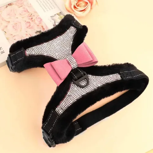 Miniatura 2 de Beirui Arnés para perro con diamantes de imitación, chaleco reflectante de nailon brillante con pajarita brillante para perros pequeños, medianos