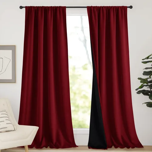 Miniatura 90 de NICETOWN Cortinas blancas 100% opacas, 2 capas gruesas completamente opacas con bolsillo para barra, cortinas aislantes térmicas para Blanco puro
