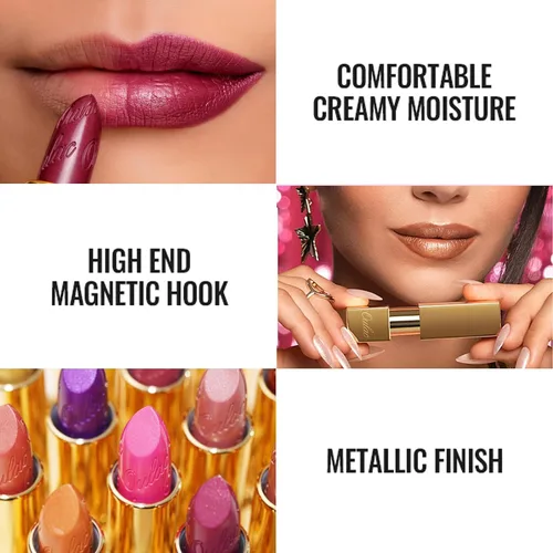 Miniatura 5 de Oulac Juego de pintalabios naranja metálico para mujer, color de labios de alto rendimiento con fórmula hidratante, belleza vegana, cobertura