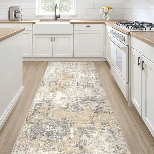 Miniatura 31 de Alfombra de pasillo lavable para cocina: 3 x 10 pies, antideslizante, abstracto, suave, moderno, resistente a las manchas, para interiores, piso