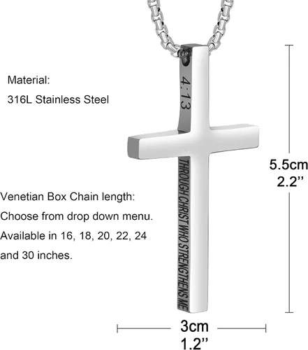 Miniatura 4 de Collar con dije de cruz cristiana para hombre de acero inoxidable chapado en oro o plata o negro religioso y minimalista para joyería de bautismo