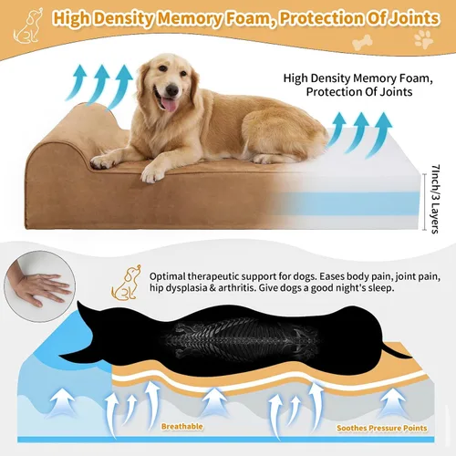 Miniatura 3 de Rainmr Camas ortopédicas para perros grandes, camas para perros de espuma viscoelástica de 7 pulgadas con forro impermeable, funda de microgamuza