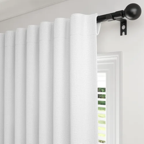 Miniatura 17 de Rinwoc - Cortinas 100% opacas para dormitorio, cortinas con aislamiento térmico de 1.6 m de longitud, 2 paneles, lino texturizado de estilo granja