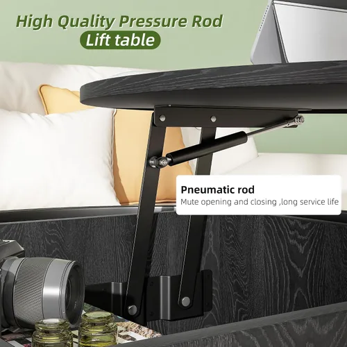 Miniatura 4 de HOJINLINERO Mesa de centro redonda elevable, con compartimento oculto de almacenamiento, decoración de mesa de centro de madera de granja