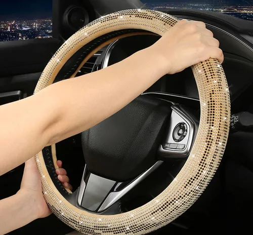 Miniatura 2 de Bling Bling - Funda para volante con diamantes de imitación brillantes para niñas, ajuste universal de 14.5 pulgadas, C-beige