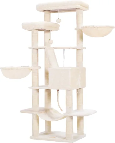 Miniatura 9 de Heybly Árbol para Gatos, Torre para Gatos Multinivel de 68 Pulgadas para Gatos de Interior, Condominio para Gatos con 2 Perchas de Felpa Ensanchadas