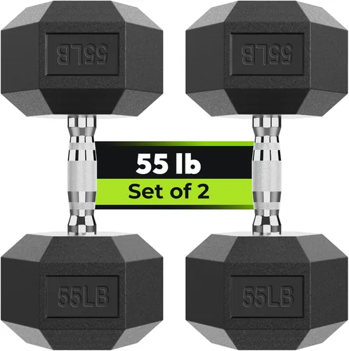 Miniatura 39 de HANDBODE Juego de 2 mancuernas hexagonales de 2.5 a 65 libras con revestimiento de goma, mancuernas para ejercicio y fitness, peso de mano