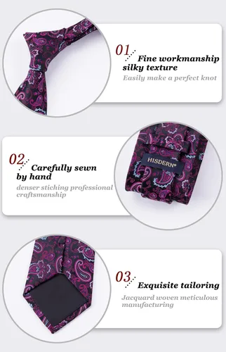 Miniatura 199 de HISDERN Corbatas para hombre, corbata de cachemira y bolsillo cuadrado tejido clásico floral para hombre, corbata de fiesta de boda