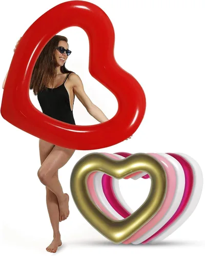 LOTELI - Flotadores de piscina con forma de corazón originales para adultos, más gruesos y fuertes, flotadores inflables grandes para fiestas, Rojo