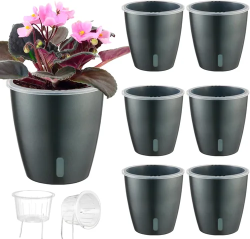 Miniatura 9 de Macetas de riego automático para plantas de interior, paquete de 16 macetas de riego automático con orificios de drenaje, macetas pequeñas
