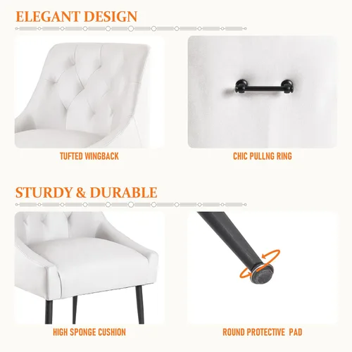 Miniatura 3 de Juego de 2 sillas de comedor modernas, sillas de comedor de cocina de mediados de siglo con cojines de 5.12 pulgadas y patas de metal, sillas Beige