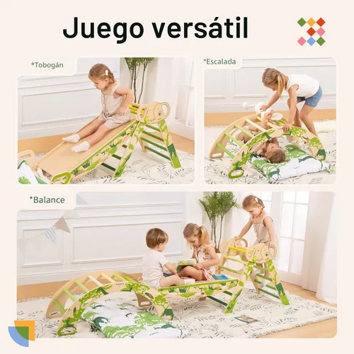 Miniatura 4 de WINGYZ Pikler - Juego de triángulos Montessori plegable 8 en 1 con tobogán reversible de animales, juego de escalada protegido por patente, seguro