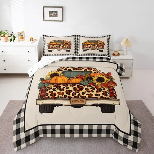 Miniatura 29 de Erosebridal Juego de edredón de gatos lindos para niños, juego de ropa de cama de calabaza y hoja de arce para niñas y niños, juego de edredón