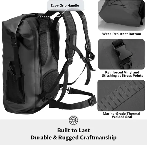 Miniatura 4 de STOVER 5/10/25/30/40/55L Waterproof Dry Bag- Roll-Top Backpack w/Phone Case- Kayaking, Hiking, Camping, Boating- Men/Women 55L Negro