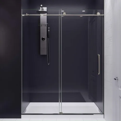 ANZZI SD-AZ13-02BN - Puerta de ducha sin marco de 76 x 60 pulgadas, níquel cepillado, kit completo de ducha Madam, panel de vidrio deslizante