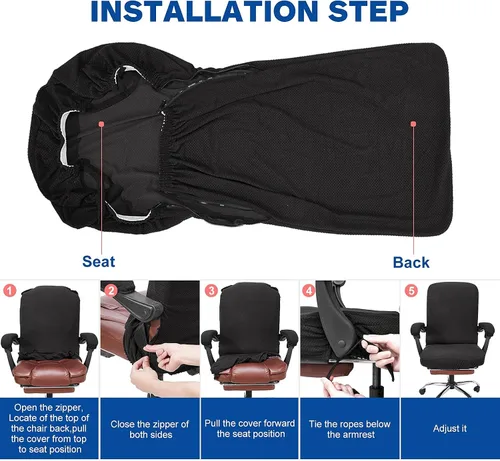 Miniatura 6 de NeColorLife Funda para silla de oficina con fundas para reposabrazos, funda elástica para silla de escritorio, jacquard a cuadros grueso, respaldo