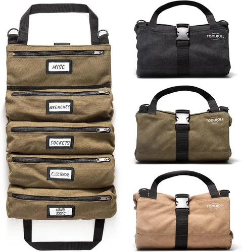 Miniatura 14 de Bolsa enrollable de herramientas oficial Voyager – Bolsa enrollable de 5 bolsillos fácil de transportar – Lona duradera de 20 onzas, cremalleras YKK