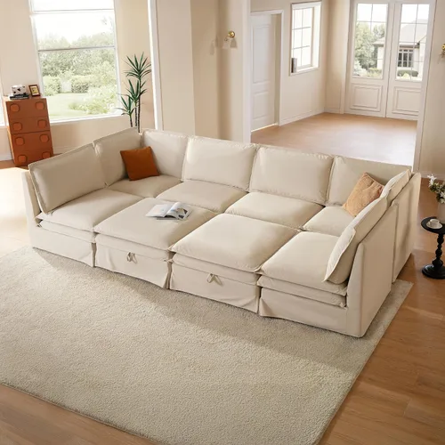 Miniatura 24 de Sofá modular lavable de gran tamaño de 89 pulgadas, sofá nube con funda totalmente extraíble, sofás seccionales para sala de estar, tela