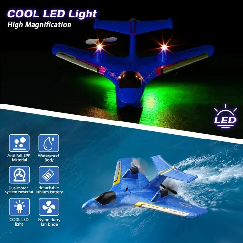 Miniatura 7 de Avión de agua a control remoto, avión RC para agua, tierra y aire, avión de control remoto, juguetes de combate volador, estabilizador de giroscopio