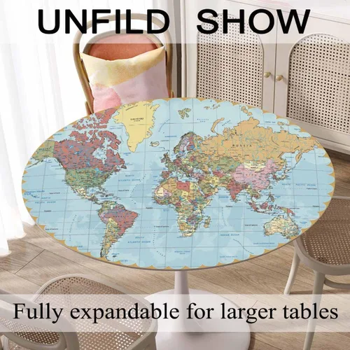 Miniatura 6 de Yibeas Mantel Redondo - Mapa Mundial Vintage Azul Global de Viaje, Mantel de 60 Pulgadas para Mesas Redondas Pequeñas Mapa político del mundo