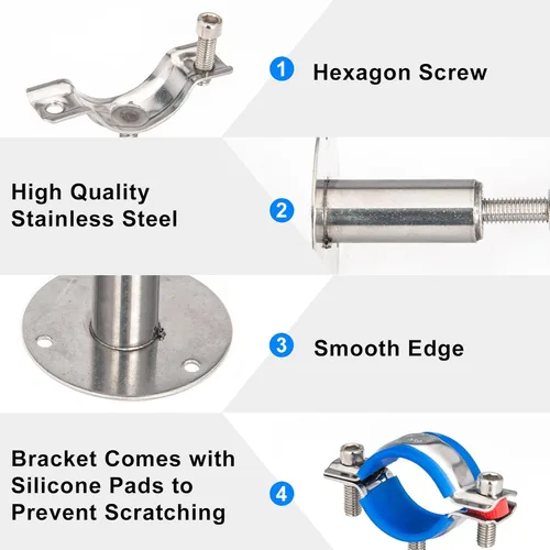 Miniatura 3 de 4 piezas de acero inoxidable 304 soportes de tubo para montaje en pared y techo, adecuados para tubo con diámetro exterior de 1" (32-34 mm), altura