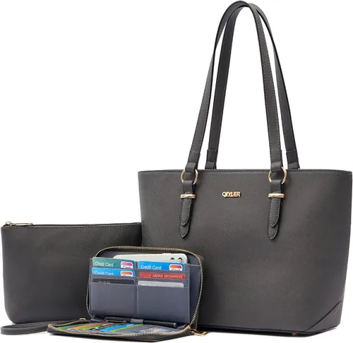 Miniatura 10 de Qiyuer - Juego de carteras y bolsos para mujer, bolso de trabajo, bolso de mano, bolso de hombro con asa superior, bolso con cartera a juego