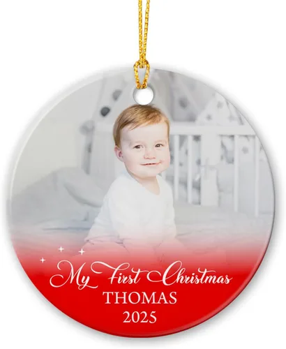 Miniatura 14 de Marco de fotos conmemorativo personalizado para mascotas, adorno de Navidad 2025, Un pedazo de mi corazón vive en el cielo, adorno de cerámica