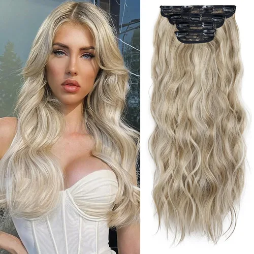 Miniatura 10 de 4 extensiones de cabello sintético suave y natural para mujer, rubio miel, mezcla de castaño castaño, extensiones para mujer