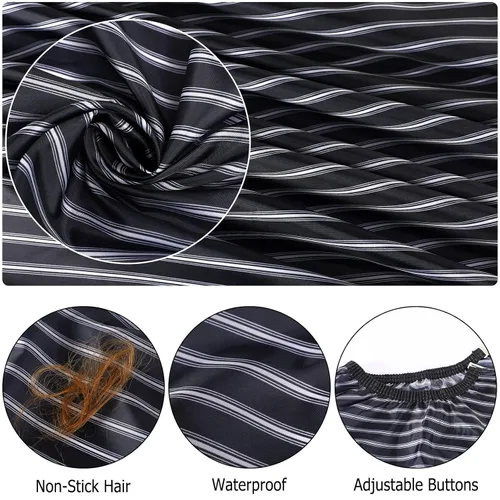 Miniatura 5 de FEBSNOW Capa profesional de corte de cabello con cepillo para el cuello, capa de peluquería de salón, accesorios de corte de cabello (rayas negras)