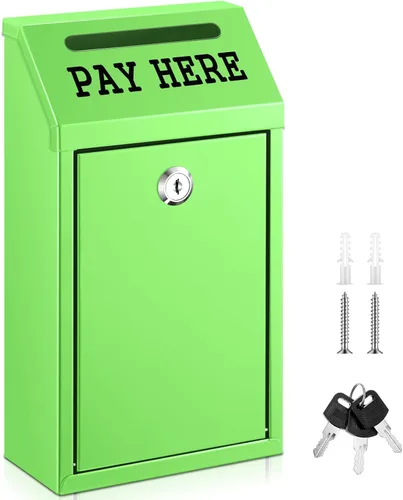 Miniatura 27 de Yaocom Caja fuerte de dinero para recolección de dinero, caja de donación de metal con cerradura para montaje en pared preperforado, buzón de Negro