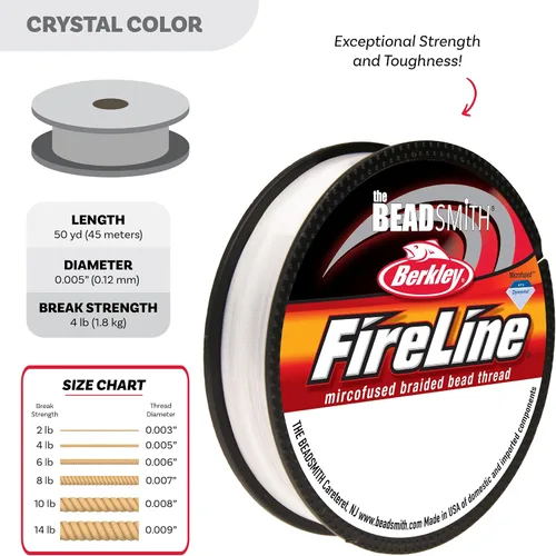 Miniatura 4 de The Beadsmith Fireline by Berkley - Hilo trenzado microfusionado - Prueba de 4 libras, diámetro de 005"/.12mm, carrete de 50 yardas, color cristal