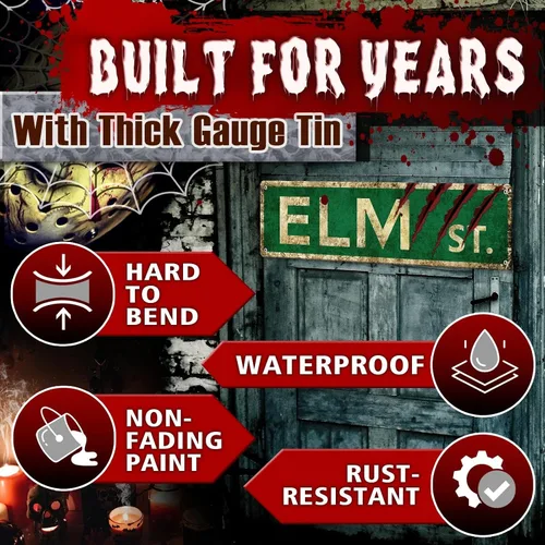 Miniatura 3 de Regalos de Películas de Terror de Navidad Letrero de Elm Street Letreros de Metal Retro Decoración Espeluznante de Halloween, Arte de Pared Póster