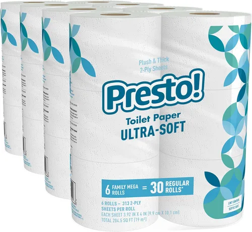 Marca Amazon - Presto! Papel higiénico Mega Roll de 308 hojas, Ultra suave, 6 Mega Rolls (paquetes de 4)